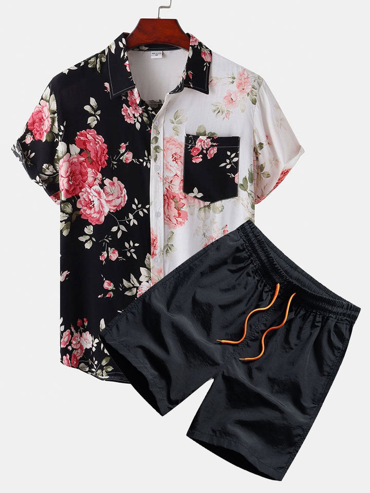 Tweekleurig shirt met bloemenprint & zwemshort