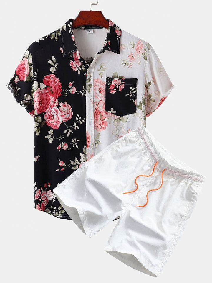 Tweekleurig shirt met bloemenprint & zwemshort