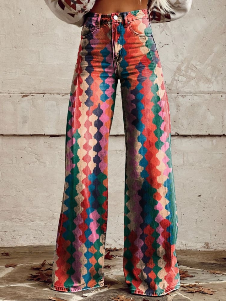 Isla | Retro regenboog palazzo broek