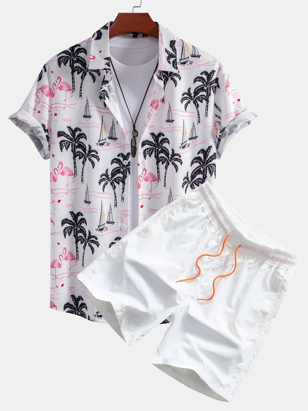 Palmboom/flamingoprint overhemd & zwemshort