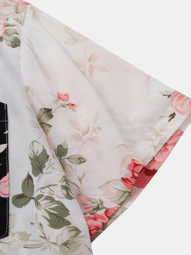 Tweekleurig shirt met bloemenprint & zwemshort