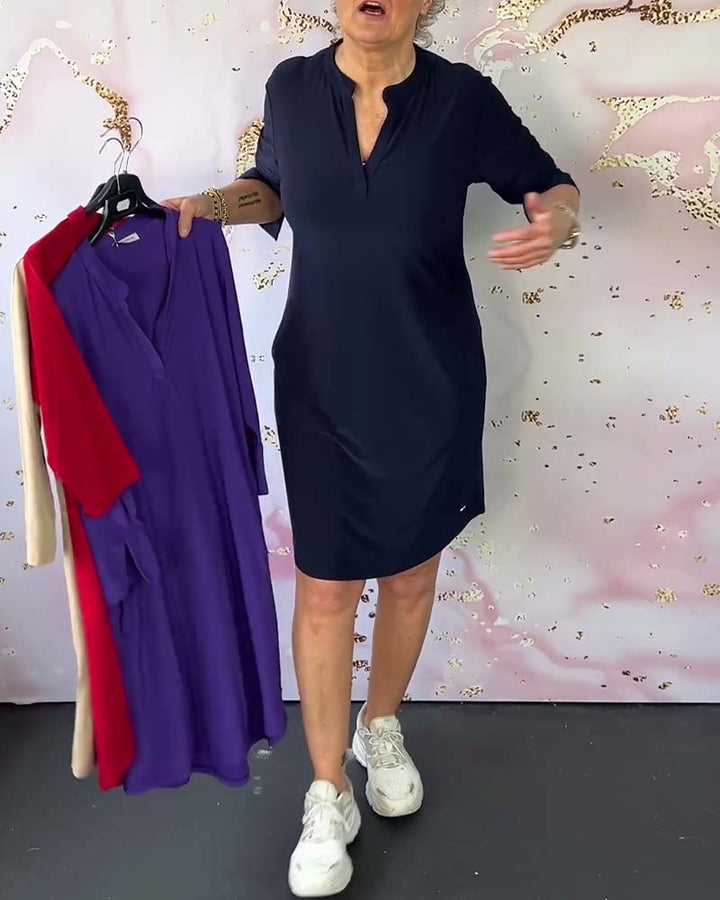 ModeHuis® | Effen jurk met V-hals