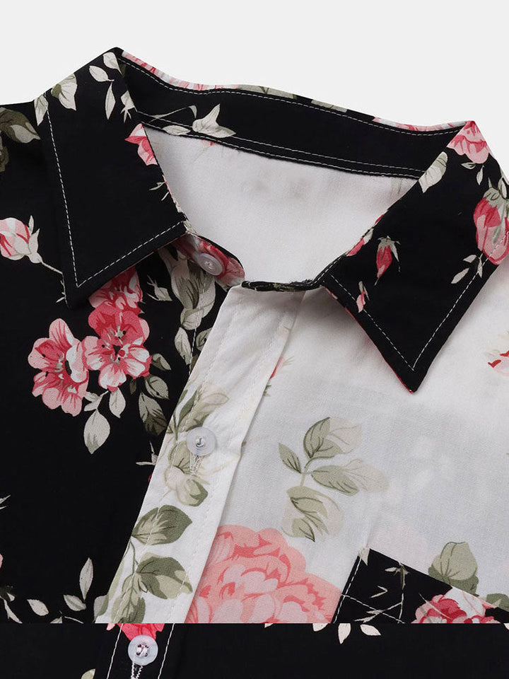 Tweekleurig shirt met bloemenprint & zwemshort