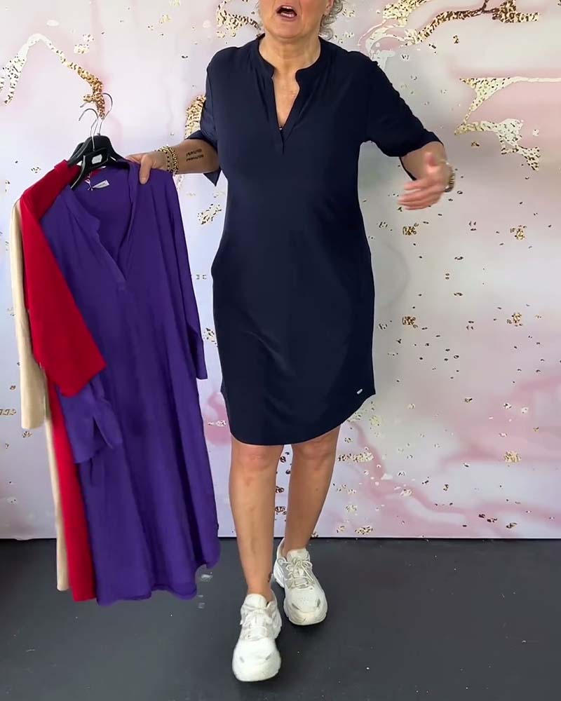 ModeHuis® | Effen jurk met V-hals