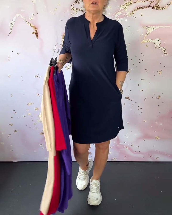 ModeHuis® | Effen jurk met V-hals
