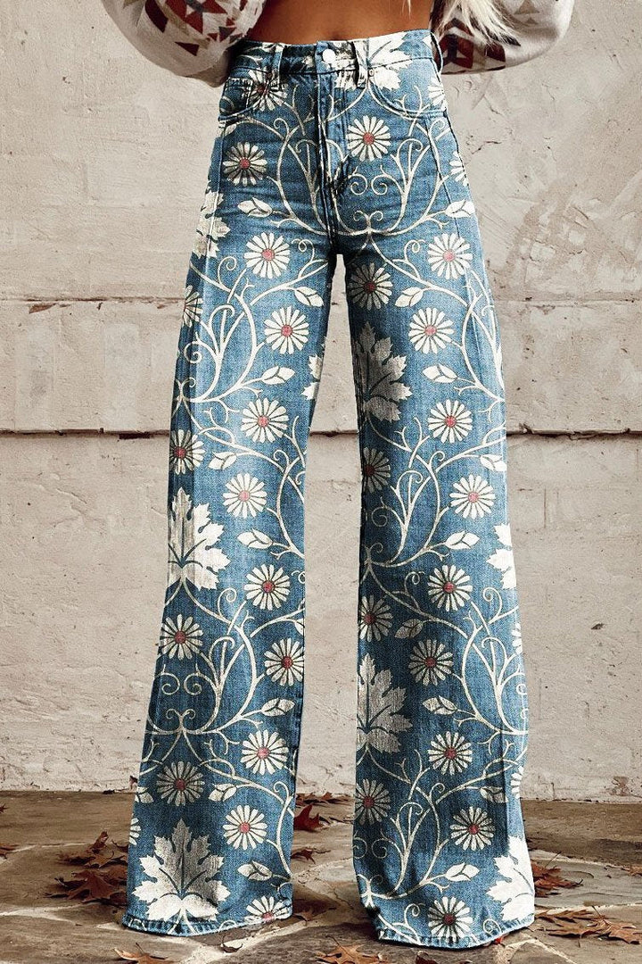 Melodie | Vintage bloemenprint wijde broek