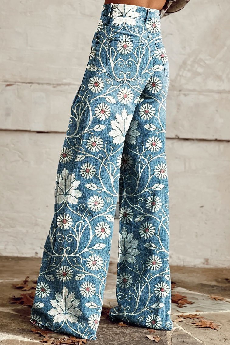 Melodie | Vintage bloemenprint wijde broek
