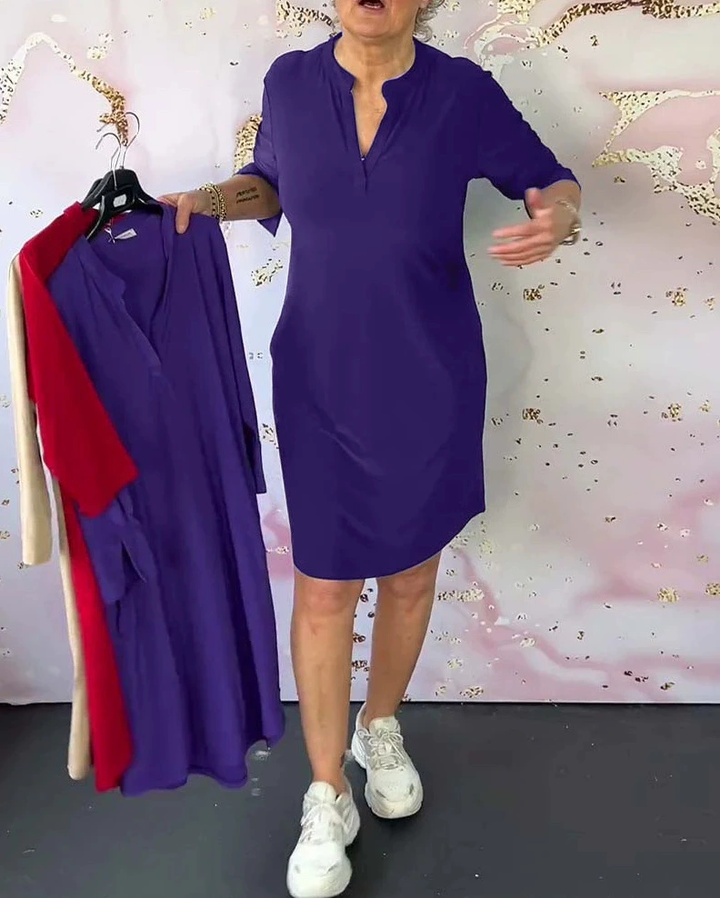 ModeHuis® | Effen jurk met V-hals