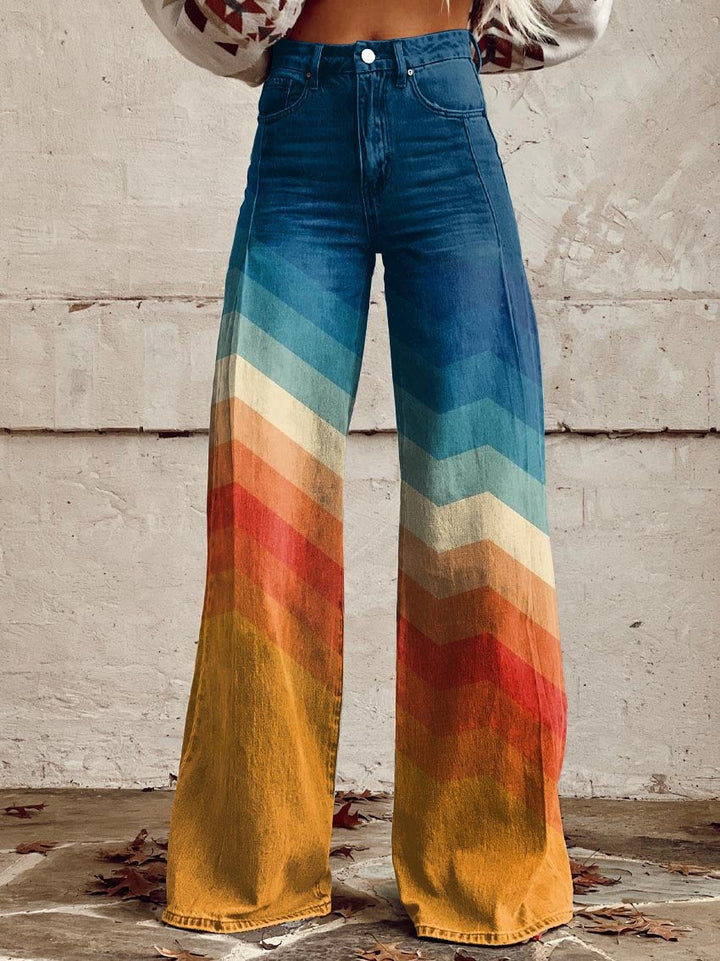 Jodie | Zonsondergang Chevron wijde broek