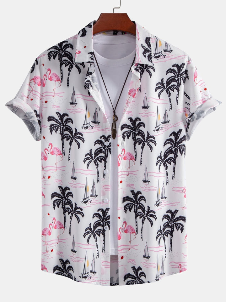 Palmboom/flamingoprint overhemd & zwemshort