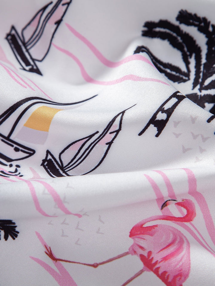 Palmboom/flamingoprint overhemd & zwemshort