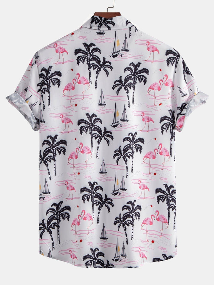 Palmboom/flamingoprint overhemd & zwemshort