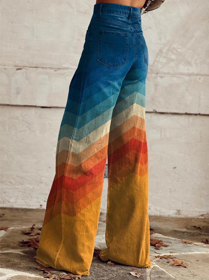Jodie | Zonsondergang Chevron wijde broek